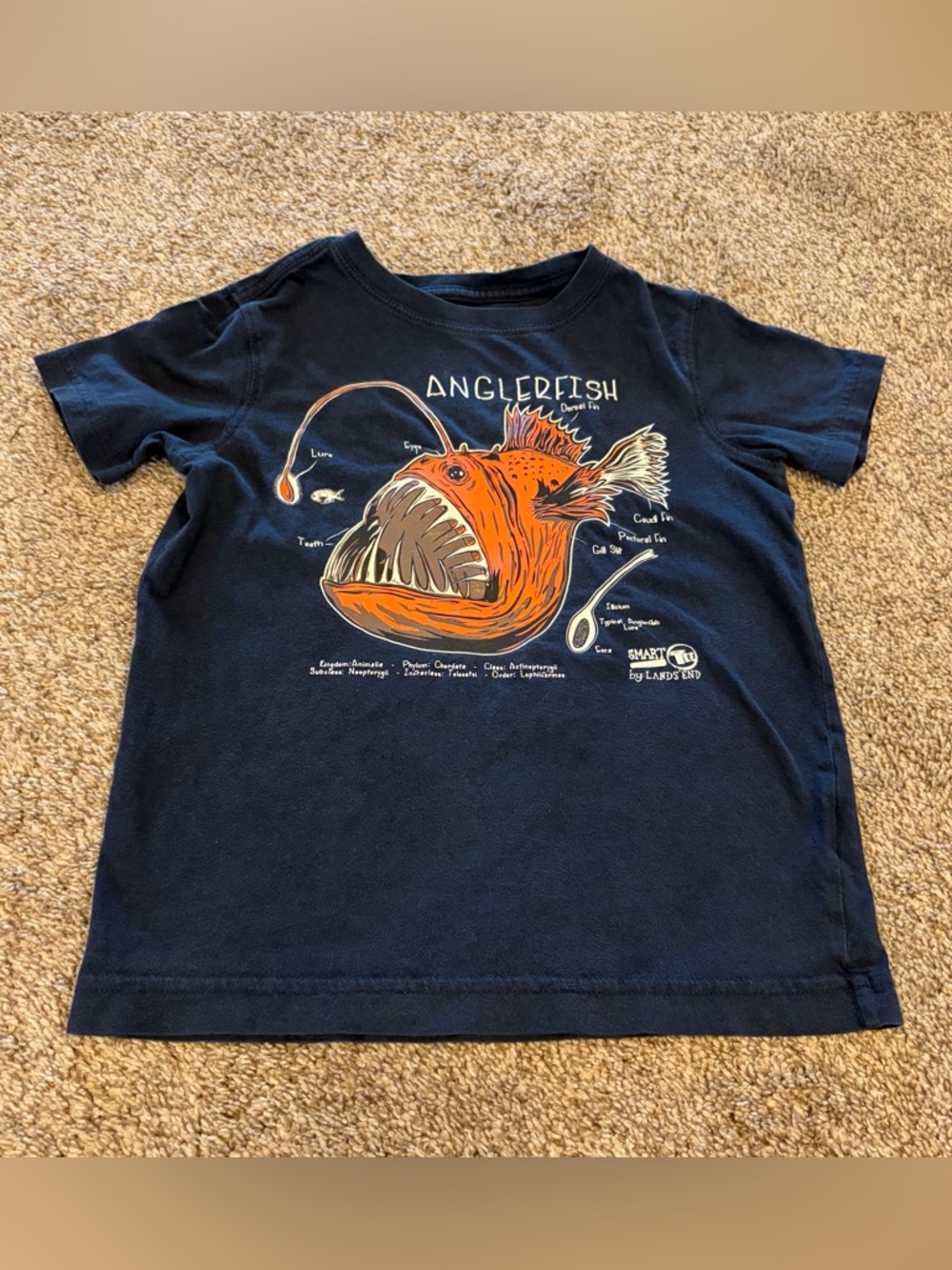 Lands' End Kids Navy Tee with Orange Anglerfish Graphic Boys Size 4